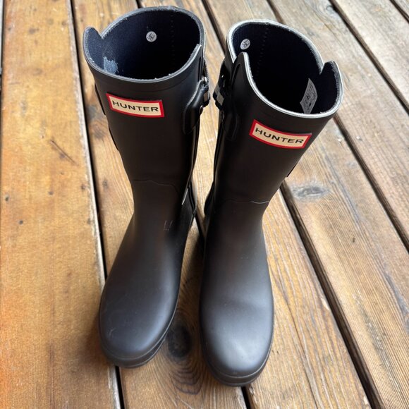 Hunter Refined Webbing Black Rain Wellies Boots in Women's 7 / EU 38 - Picture 10 of 12